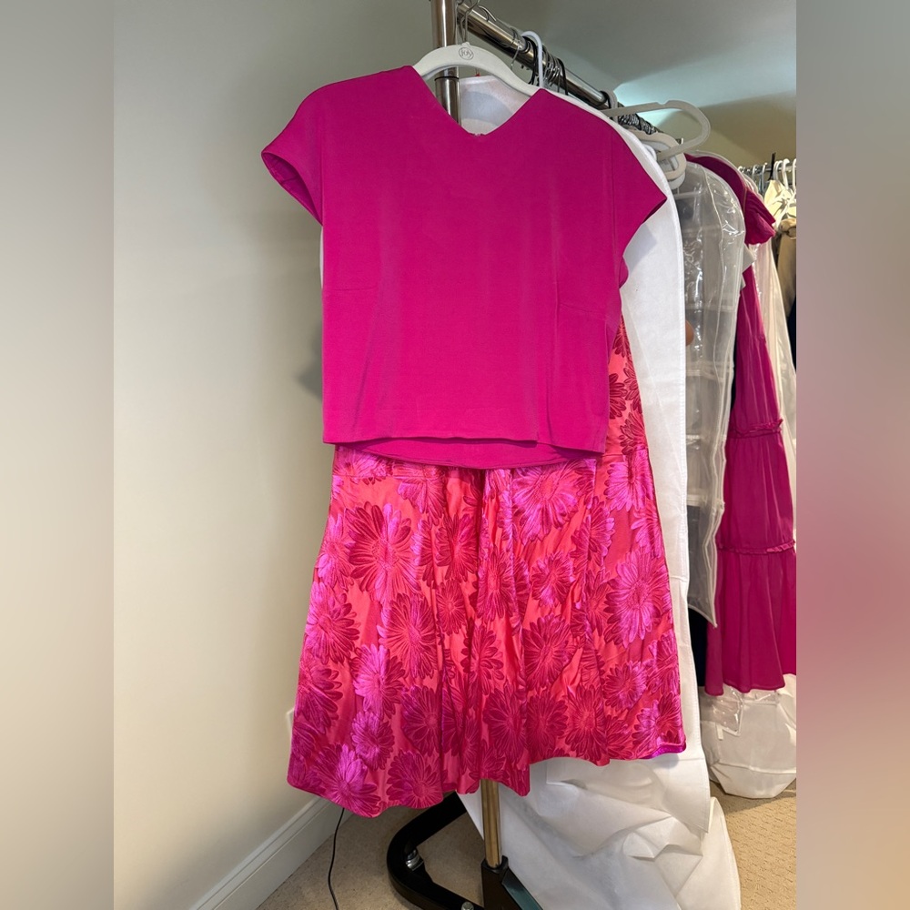 Custom Made Pink Shirt and Floral Skirt Set